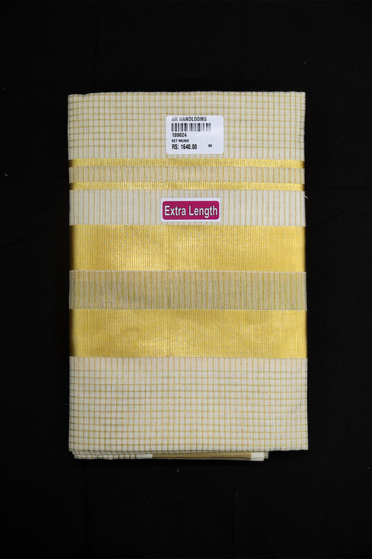Set Mundu – Premium Cotton with 2x2 Golden Split Kara & Micro Checks