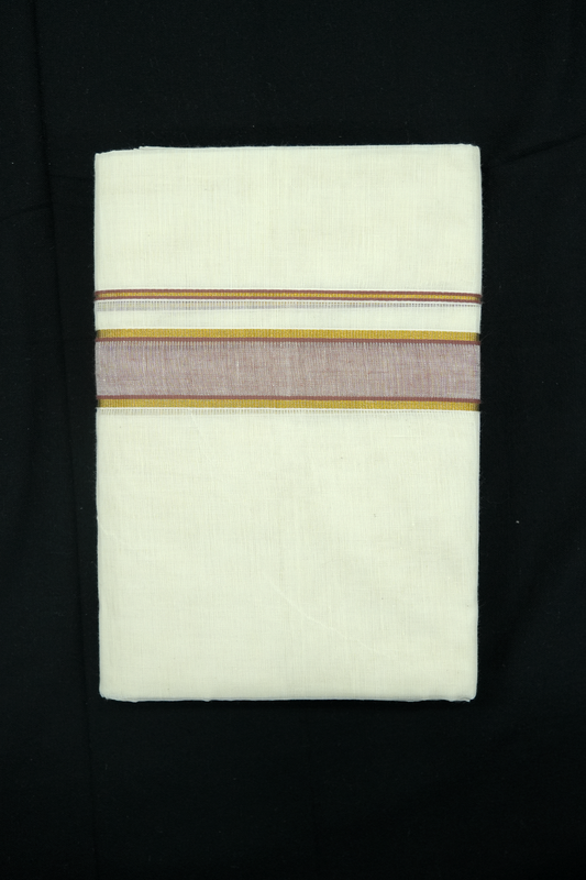 Double Dhothi with Light Brown Kara & Golden Kasav