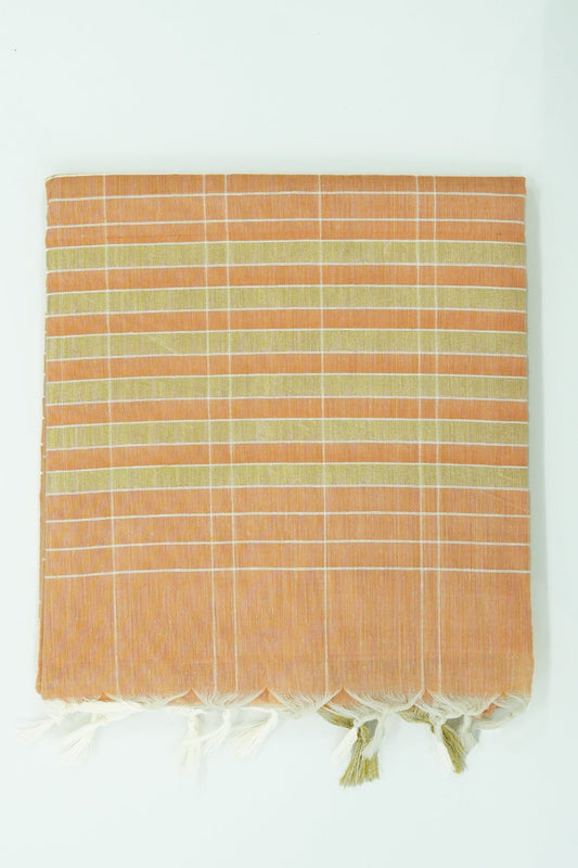 Cotton Saree – Orange with Golden Zari Lines (#0017)
