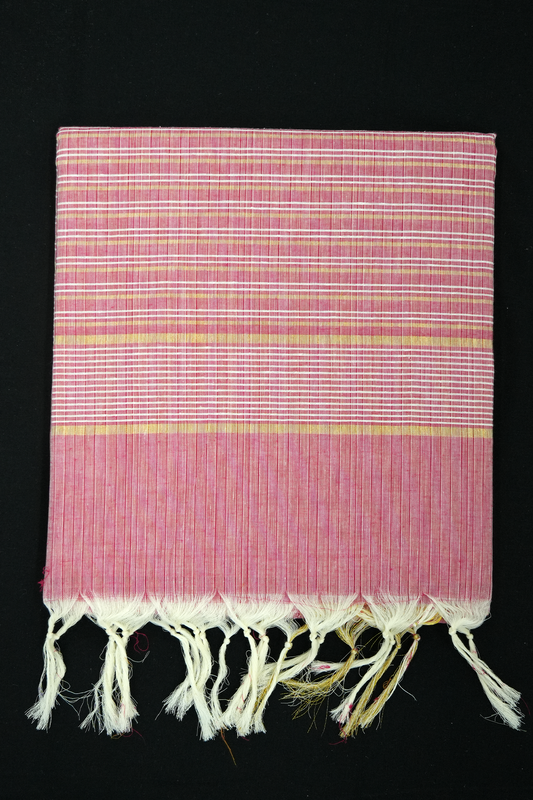 Cotton Saree – Coral with Golden Zari Lines (#0027)