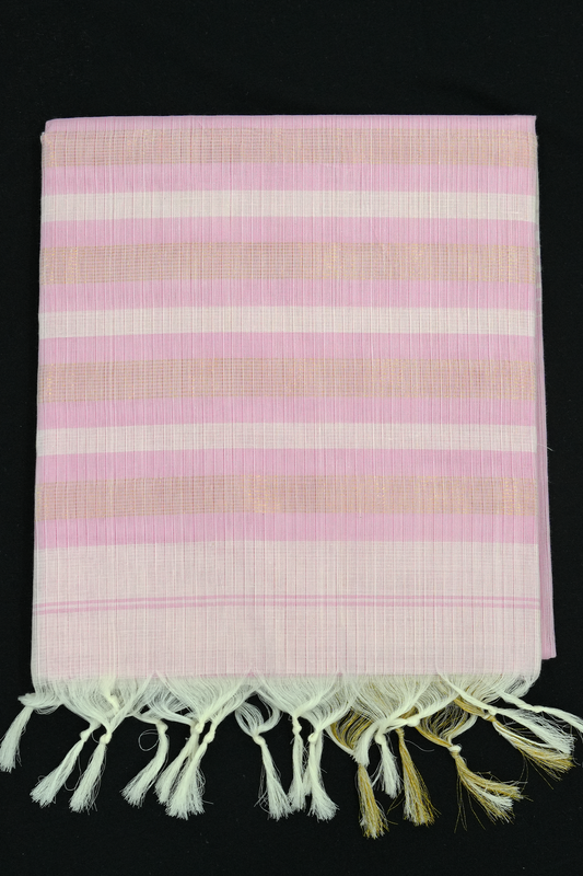 Cotton Saree – Baby Pink with Golden Zari Lines (#0010)