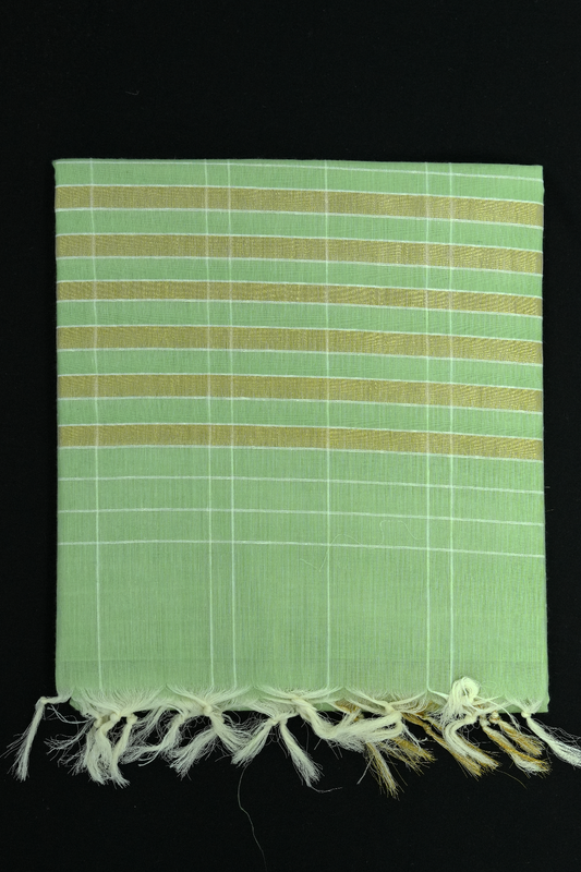 Cotton Saree – Green with Golden Zari Lines (#0029)
