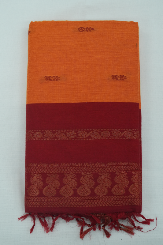 Kalyani Cotton Saree – Orange with Red Border (06)