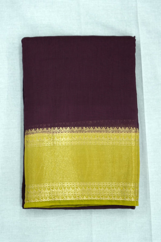 Mal Mal Cotton Saree – Purple Body with Yellow Border & Golden Work