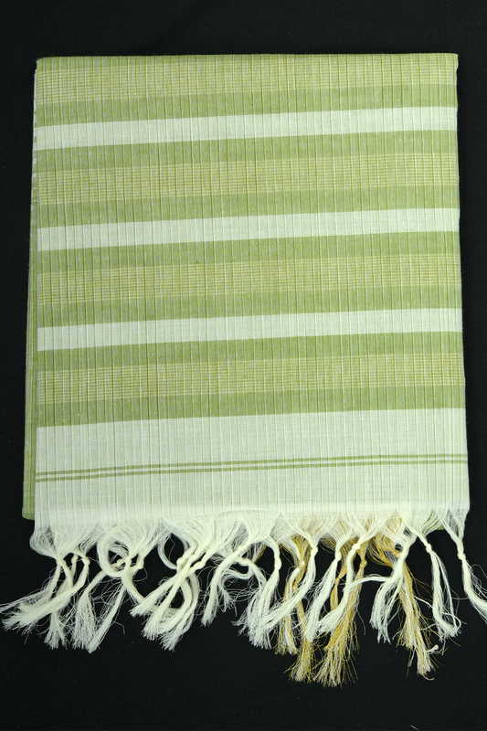 Cotton Saree – Baby Leaf Green with Golden Zari Lines (#0023)