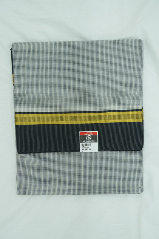 Cotton Saree (#003) – Soft Daily Wear with Checks Design & Lines Pallu