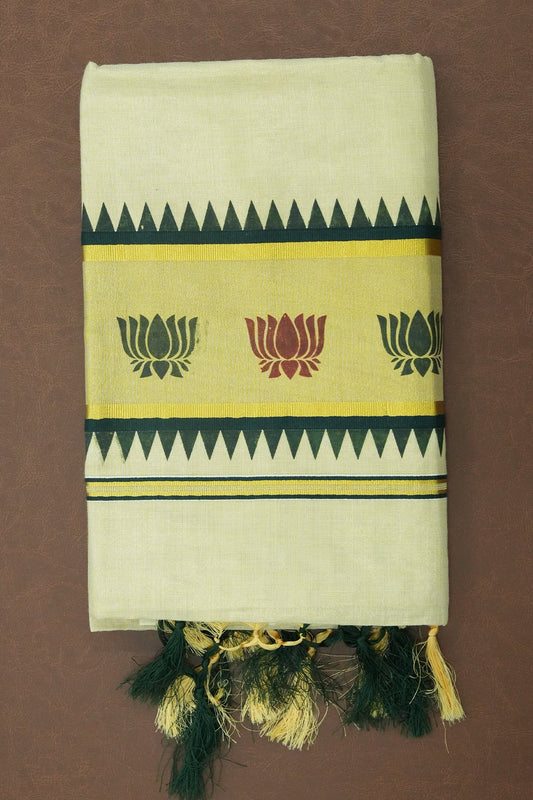 Set Saree – Dark Green with Golden Tissue Work