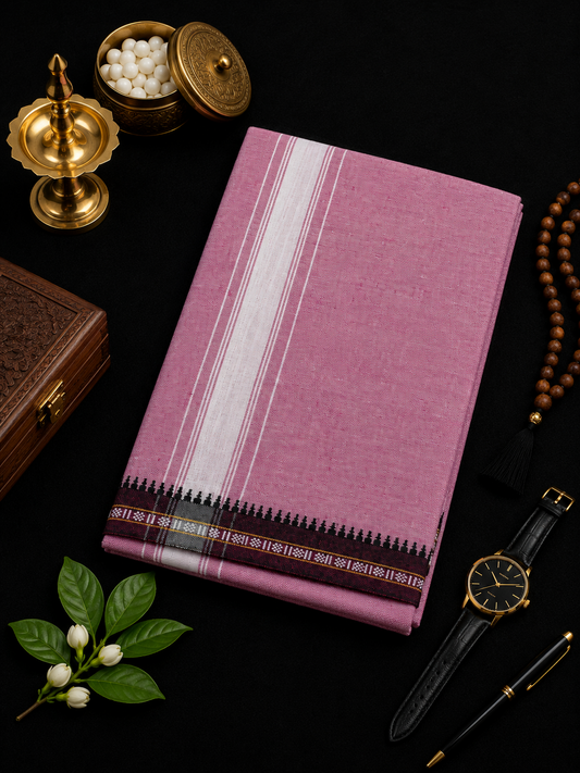 Single Dhothi (Kaily #0040) – rose with white Kara & Temple Border