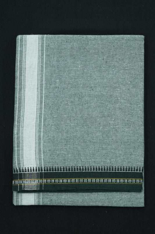 Single Dhothi (Kaily #0026) – Pastel Green with White Kara & Dark Green Border