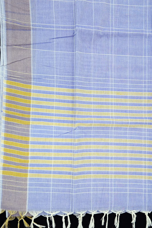 Cotton Saree – Blueish-Lavender with Golden Zari Lines (#0028)