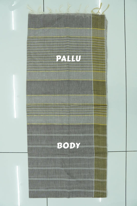 Cotton Saree – Brown with Golden Zari Lines (#0022)