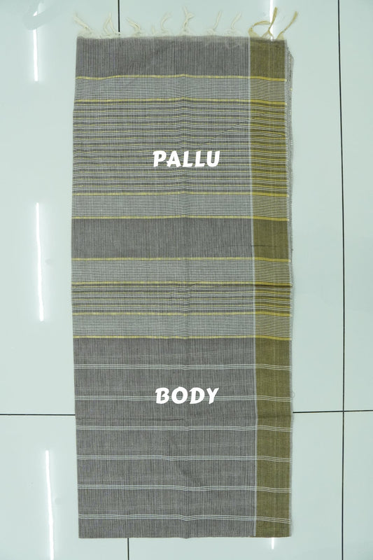 Cotton Saree – Brown with Golden Zari Lines (#0022)