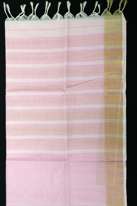 Cotton Saree – Baby Pink with Golden Zari Lines (#0010)