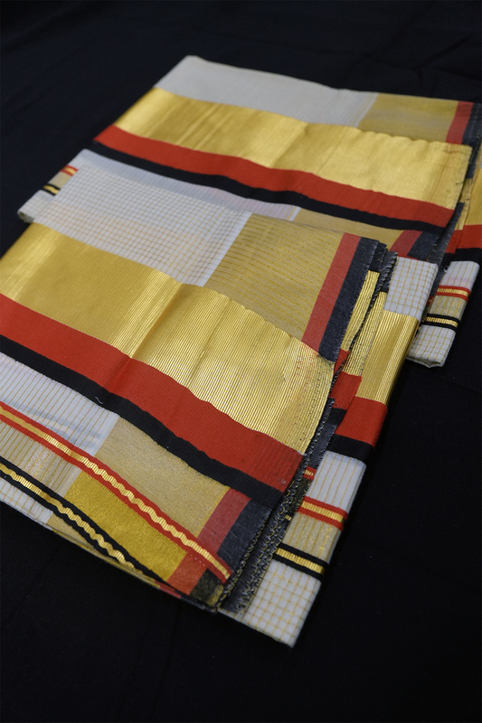 Set Mundu – Orange & Black with Golden Split Kara & Micro Checks