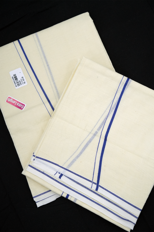 Simple Eerkkil Kara Set Mundu (Blue) – Slender Borders & Kara