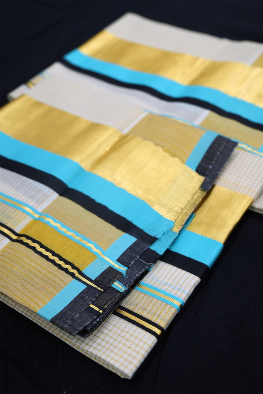 Set Mundu – Cyan & Black with Golden Split Kara & Micro Checks