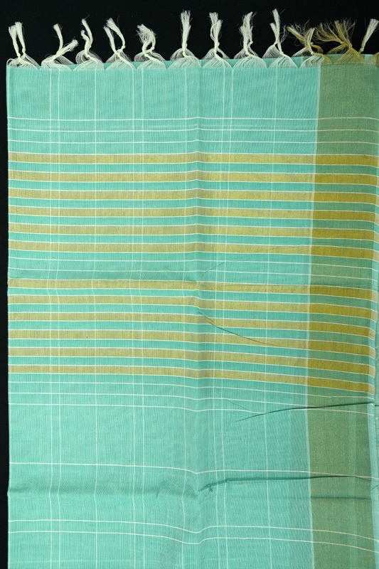 Cotton Saree – Aqua with Golden Zari Lines (#0018)