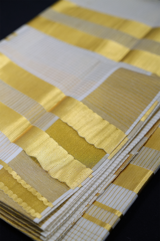 Set Mundu – Premium Cotton with 2x2 Golden Split Kara & Micro Checks