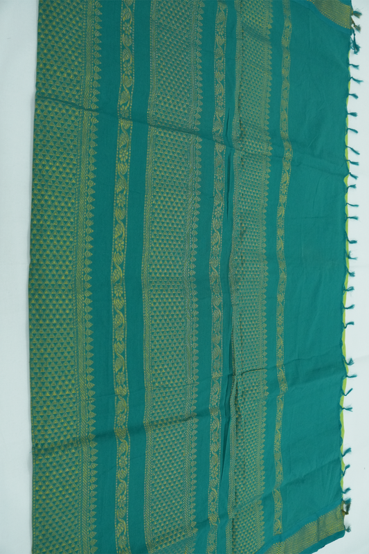 Kalyani Cotton Saree – Light Green & Turquoise (3)