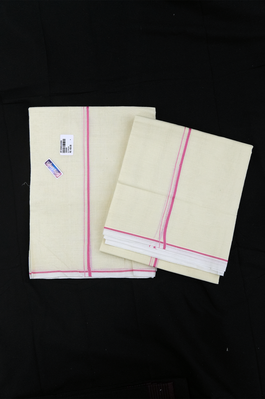 Simple Eerkkil Kara Set Mundu (Baby Pink) – Slender Borders & Kara