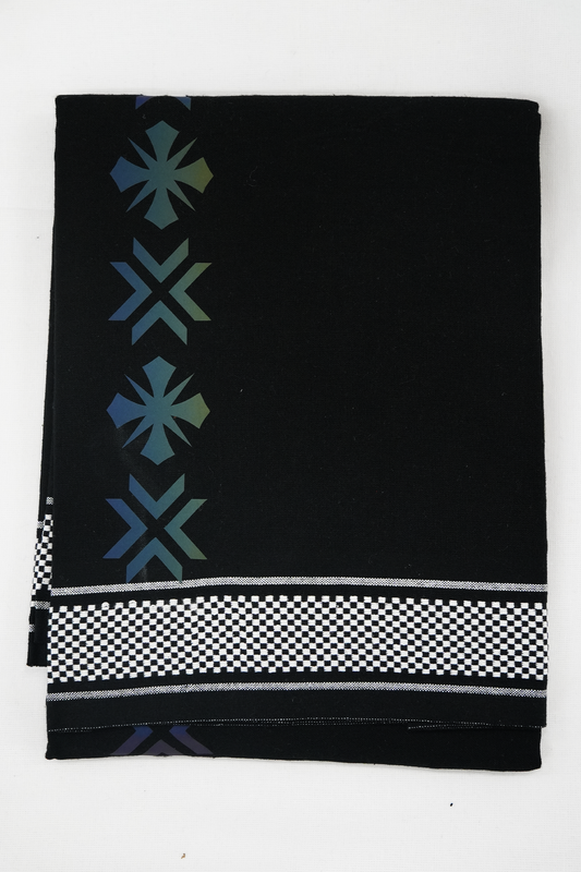 Single Dhothi – Black with Reflective Kara & Checkered Border (02)