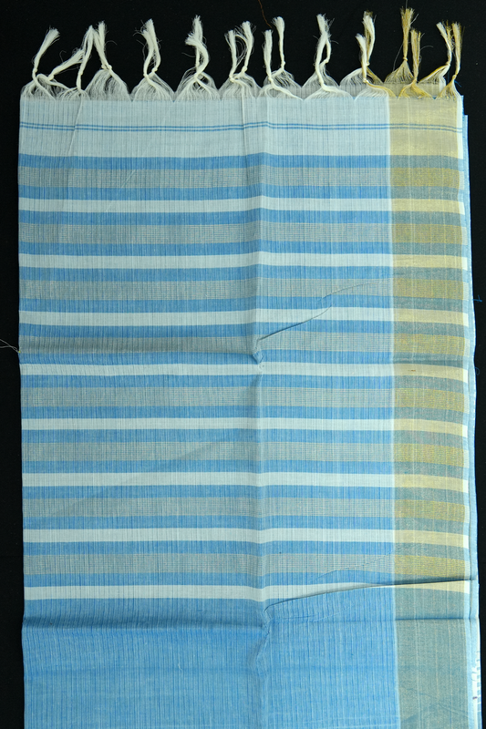 Cotton Saree – Baby Blue with Golden Zari Lines (#0001)