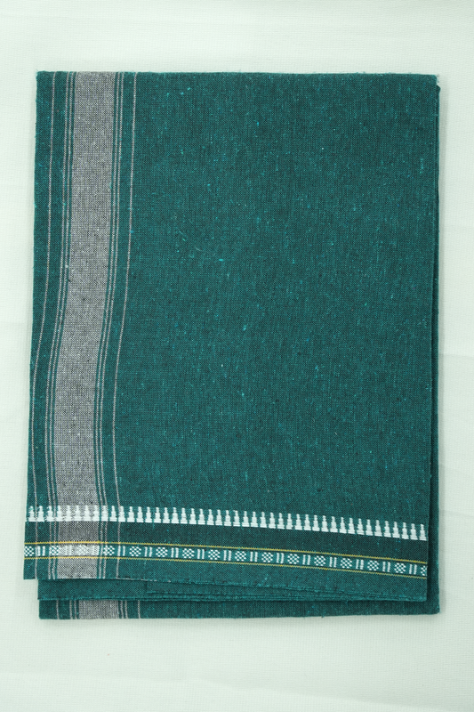 Single Dhothi (Kaily #0036) – Teal green with white Kara & Temple Border