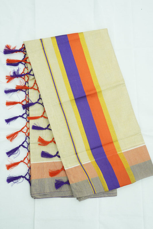 Dual Color Kara Set Saree – Violet & Orange | Golden Tissue