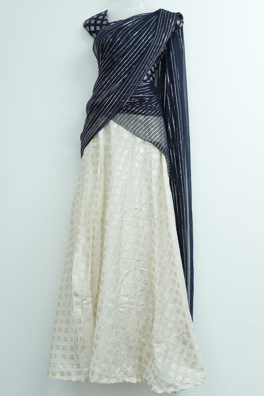 Chiffon Dhavani Set - Dark Blue (03)