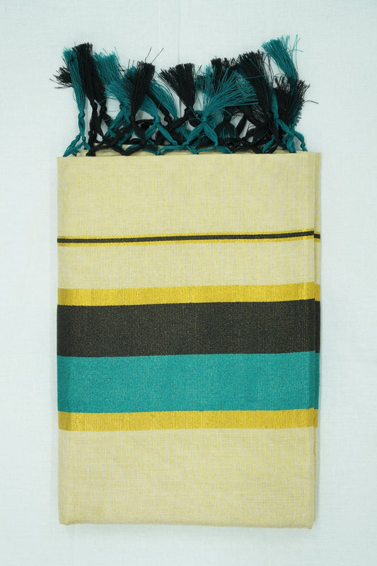 Dual Color Kara Set Saree – Black & Cyan | Golden Tissue