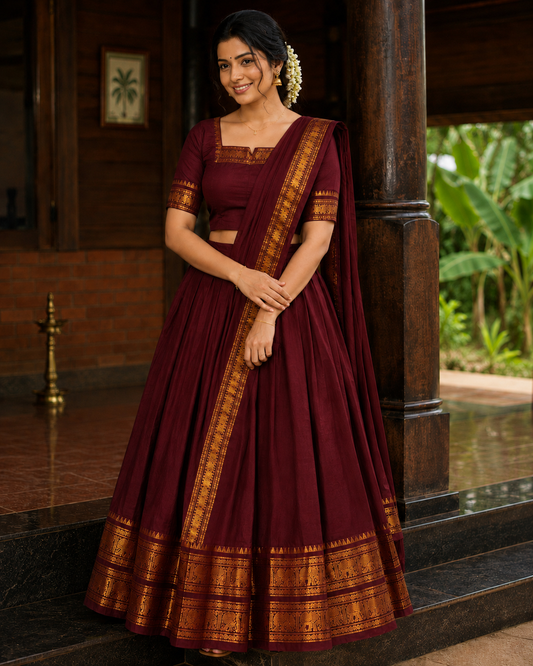 KANCHI COTTON DHAVANI - MAROON