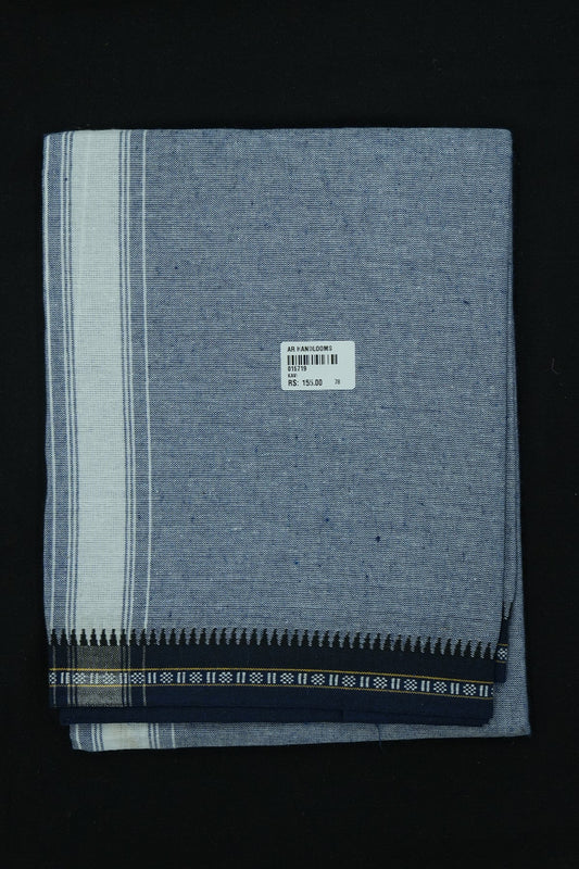 Single Dhothi (Kaily #0058) – Ash Blue with White Kara
