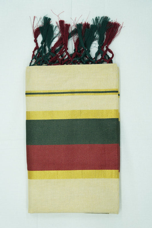 Dual Color Kara Set Saree – Dark Green & Maroon | Golden Tissue