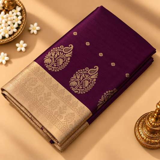 Purple Soft Silk Saree with Gold Border | AR Handlooms