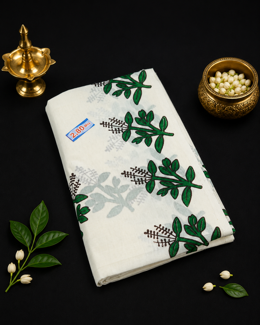 Tulasi Kadhir Set Mundu โ Cotton with Traditional Print