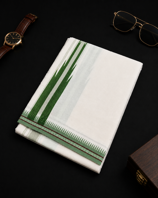 White Single Mund - Green Temple Border