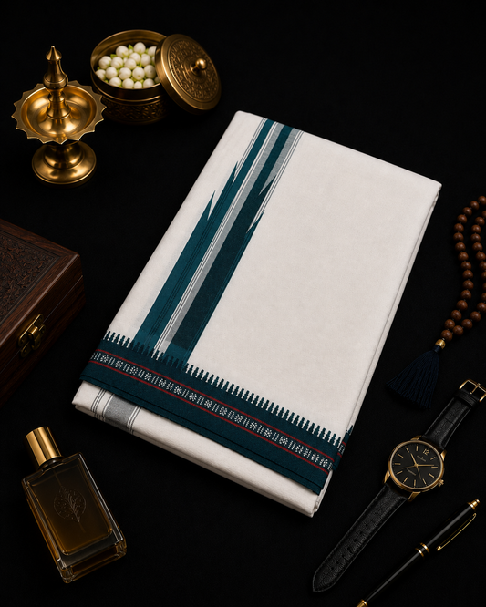 White Single Mund - Teal Temple Border