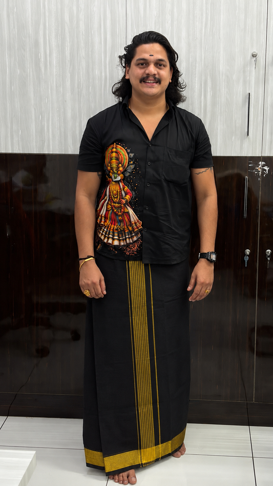 BLACK HANDLOOM GOLD LINES KARA