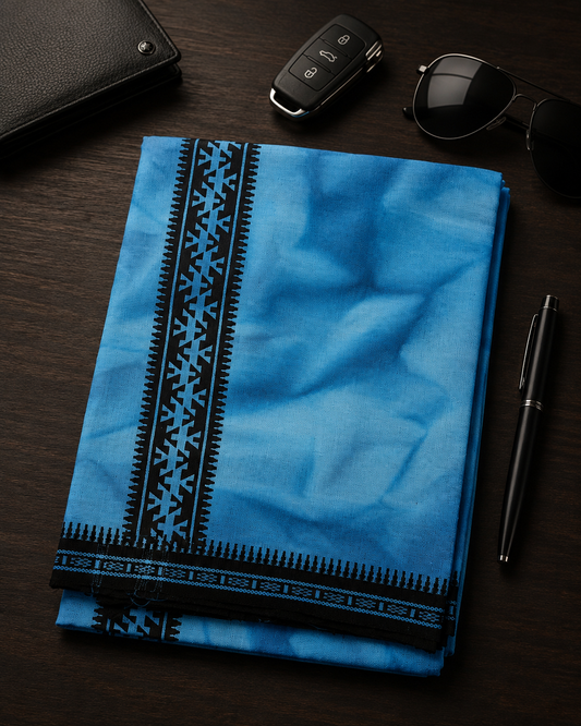 Dye & Dye Single Dhothi - Sky Blue