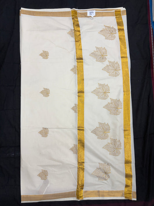 Embroidery Set Saree - Golden Leaf
