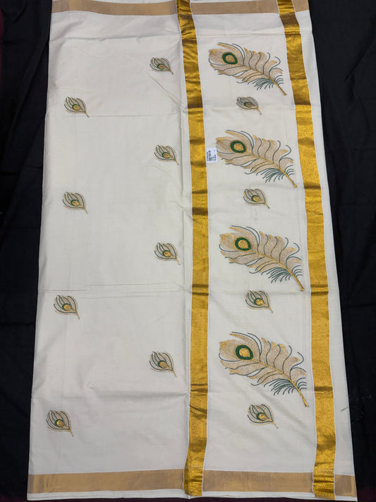 Embroidery Set Saree - Peacock Feather (green)