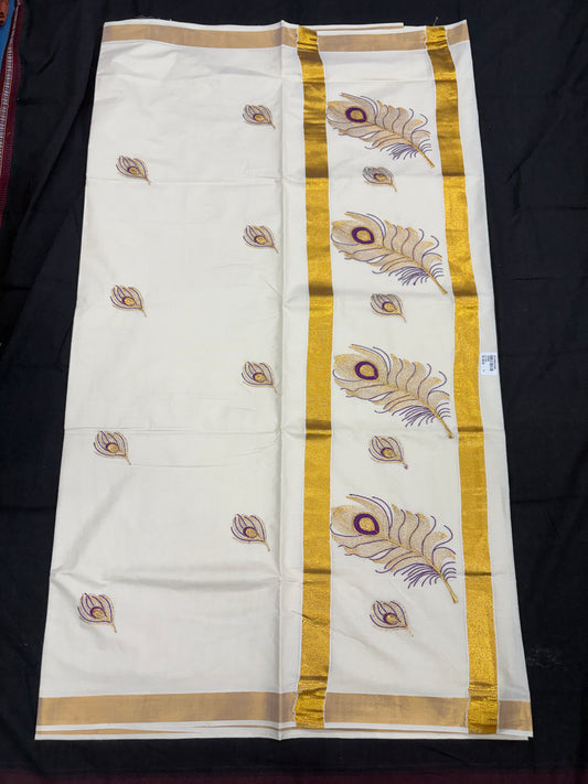 Embroidery Set Saree - Peacock Feather (Purple)