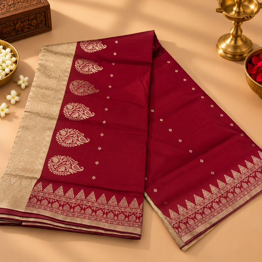 Maroon Soft Silk Saree with Gold Border | AR Handlooms