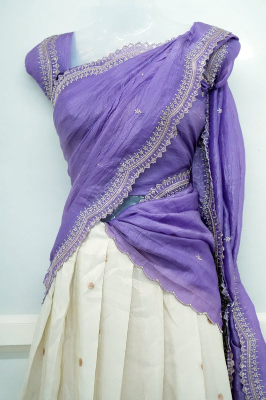 Lavender Viscose Shimmer Dhavani Set – Crush Tissue Dupatta D001