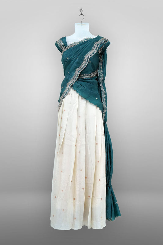 Teal Green Viscose Shimmer Dhavani Set with Crush Tissue Dupatta D003