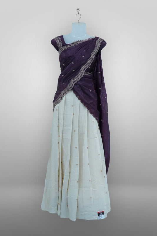 Purple Viscose Shimmer Dhavani Set with Crush Tissue Dupatta D004