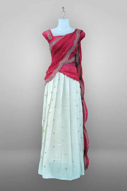 Rani Pink Viscose Shimmer Dhavani Set with Crush Tissue Dupatta D005