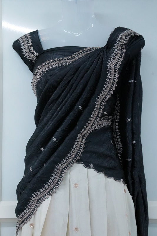 Black Viscose Shimmer Dhavani Set with Crush Tissue Dupatta D006