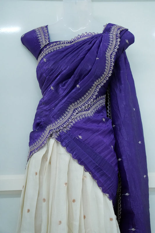 Royal Blue Viscose Shimmer Dhavani Set with Crush Tissue Dupatta D007