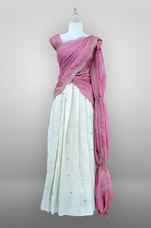 Light Pink Viscose Shimmer Dhavani Set with Crush Tissue Dupatta D010